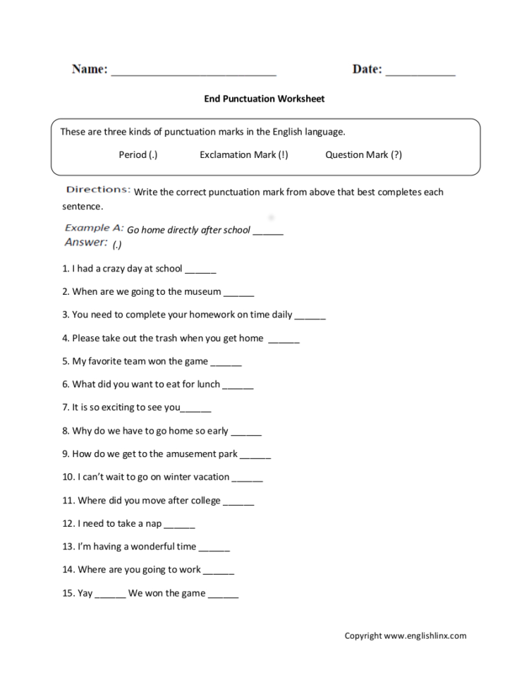 10 Punctuation Worksheet  In Pdf