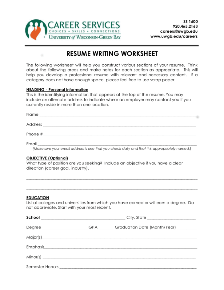 Resume Preparation Worksheet — db-excel.com