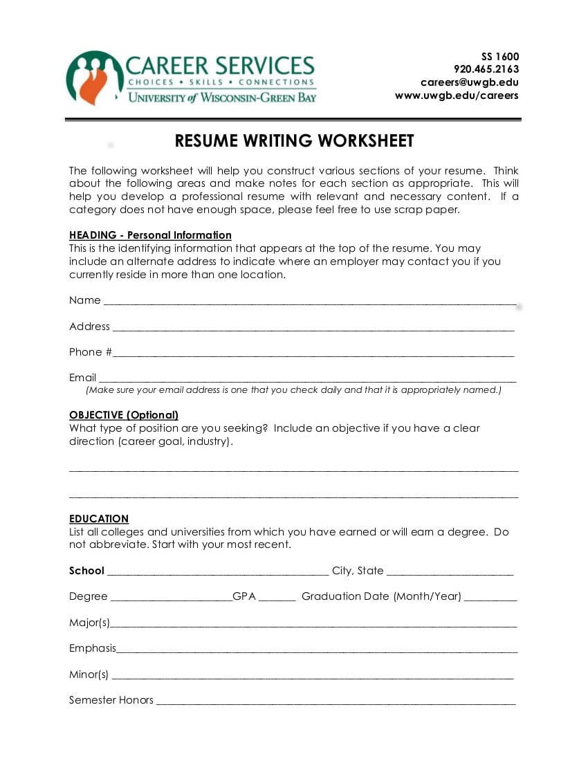 10 Resume Worksheet  In Pdf