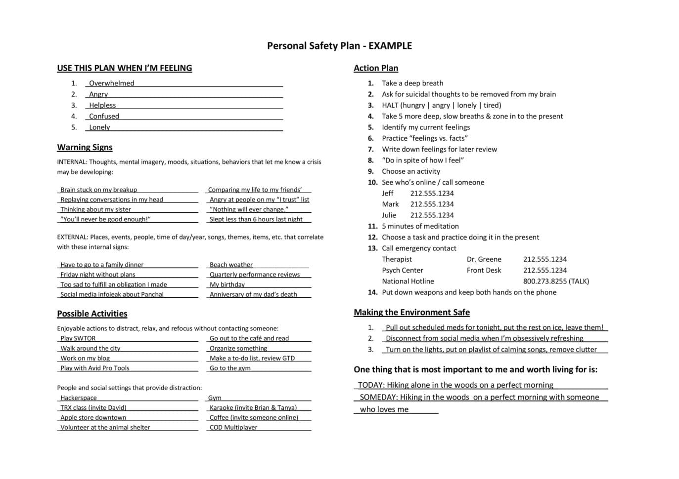 10 Safety Plan Mental Health   Resume Samples