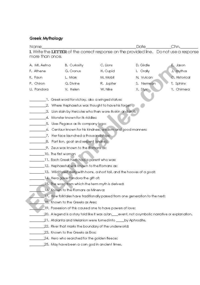 100 Questions On Greek Mythology  Gods Goddesses