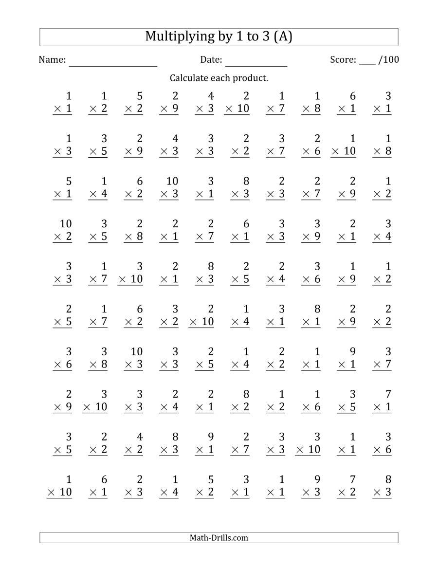 100 Vertical Questions  Multiplication Facts  131