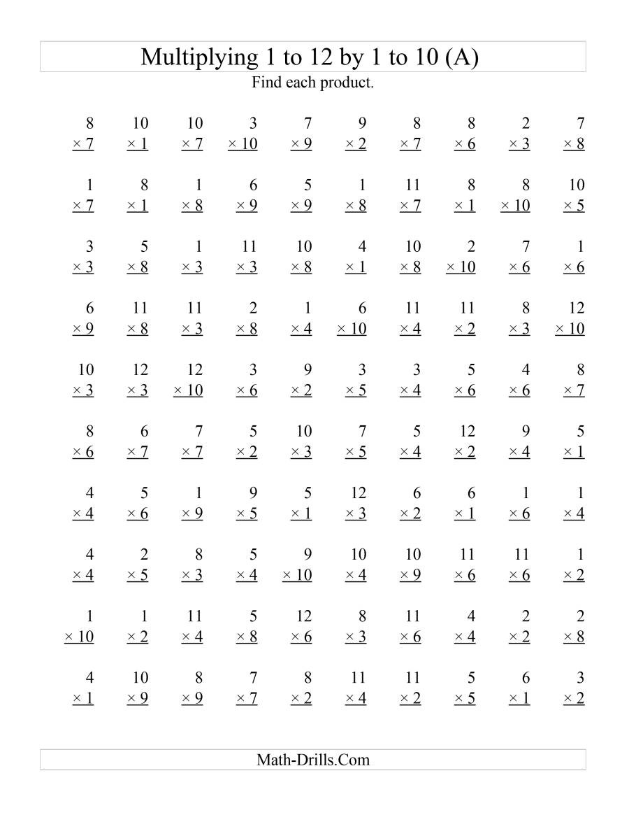 100 Vertical Questions  Multiplying 1 To 121 To 10 A
