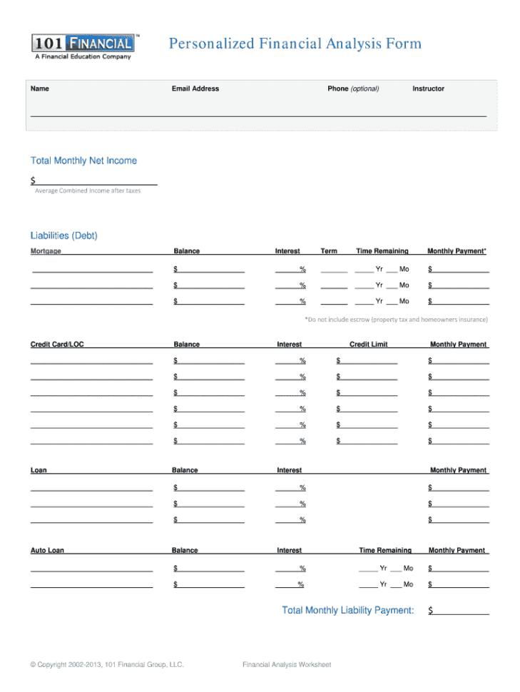 101 Financial Analysis Worksheet Ver 0610  Fill Online
