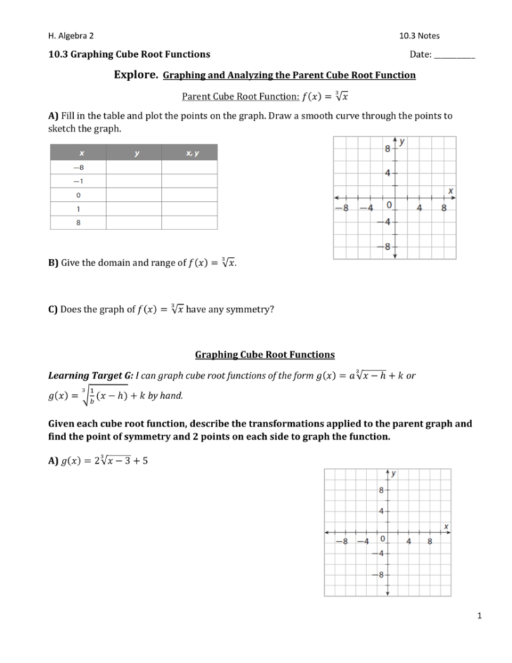 Graphing Square Root Functions Worksheet Answers Db excel