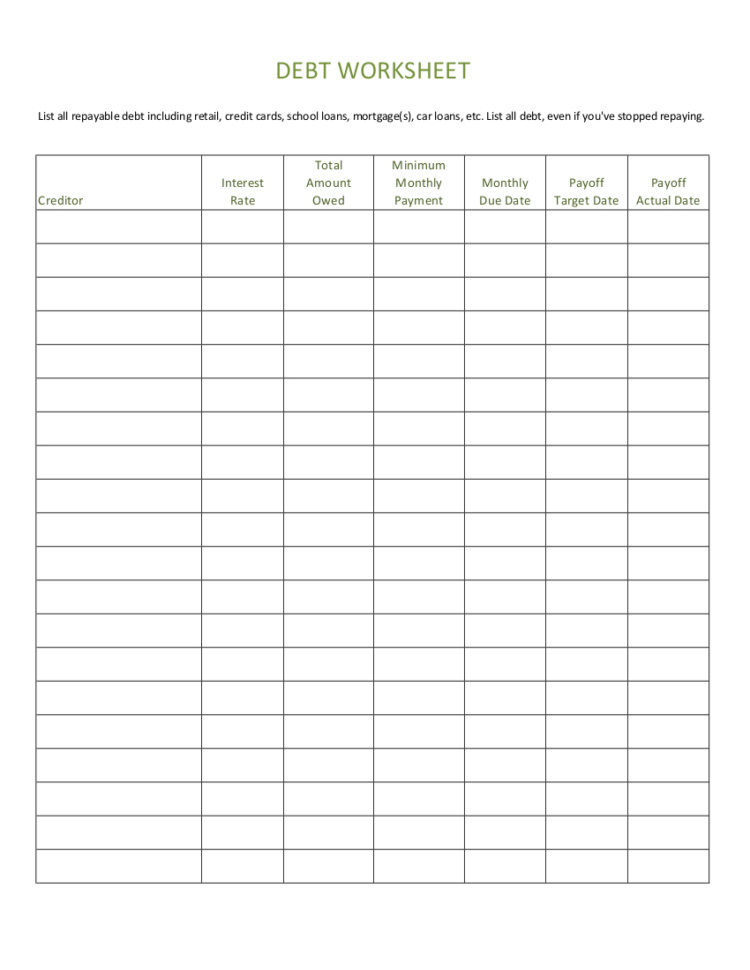 11 Debt Worksheet  In Pdf