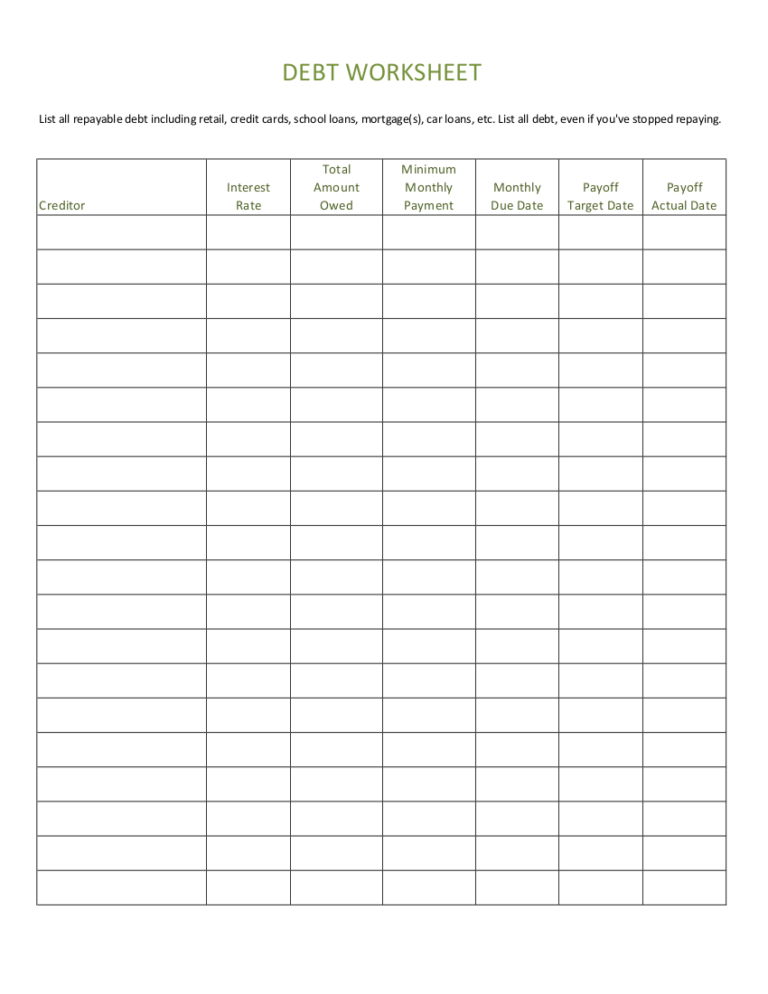 11 Debt Worksheet In Pdf —