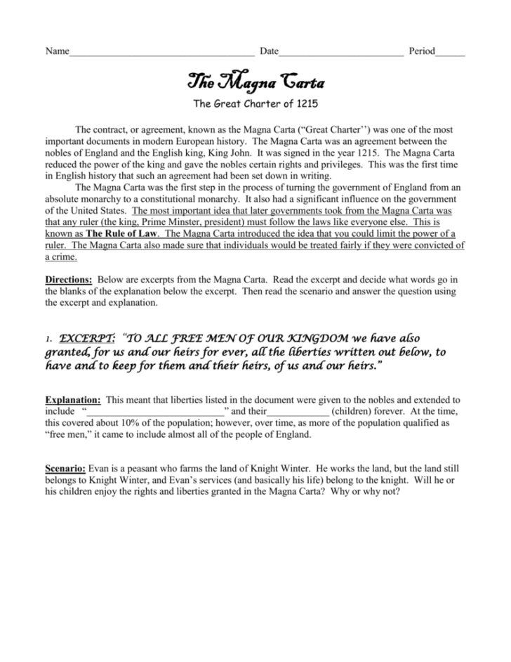 Magna Carta Worksheet db excel com Magna Carta Worksheet db excel com
