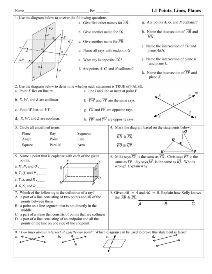 1 1 Points Lines And Planes Worksheet Answers —