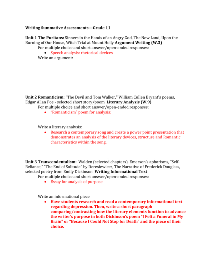 11Th Worksheet  Spartahsenglishcurriculum