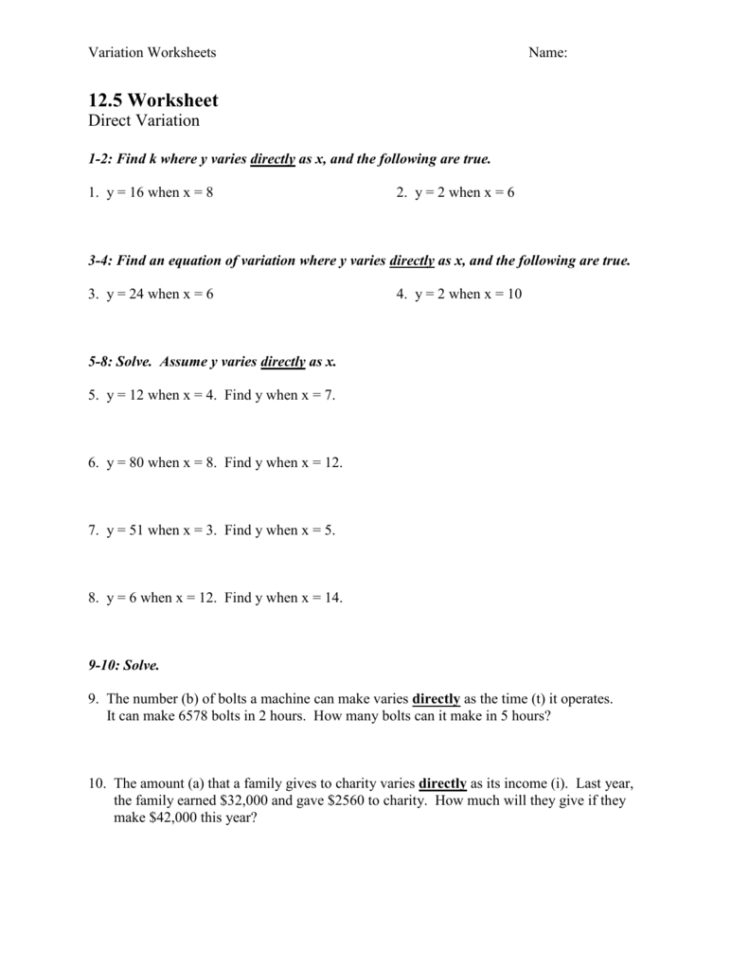 125 Through 127 Variation Worksheet Nswers