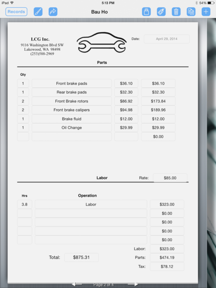 13 Awesome Auto Body Shop Invoice  – Lancerules Worksheet