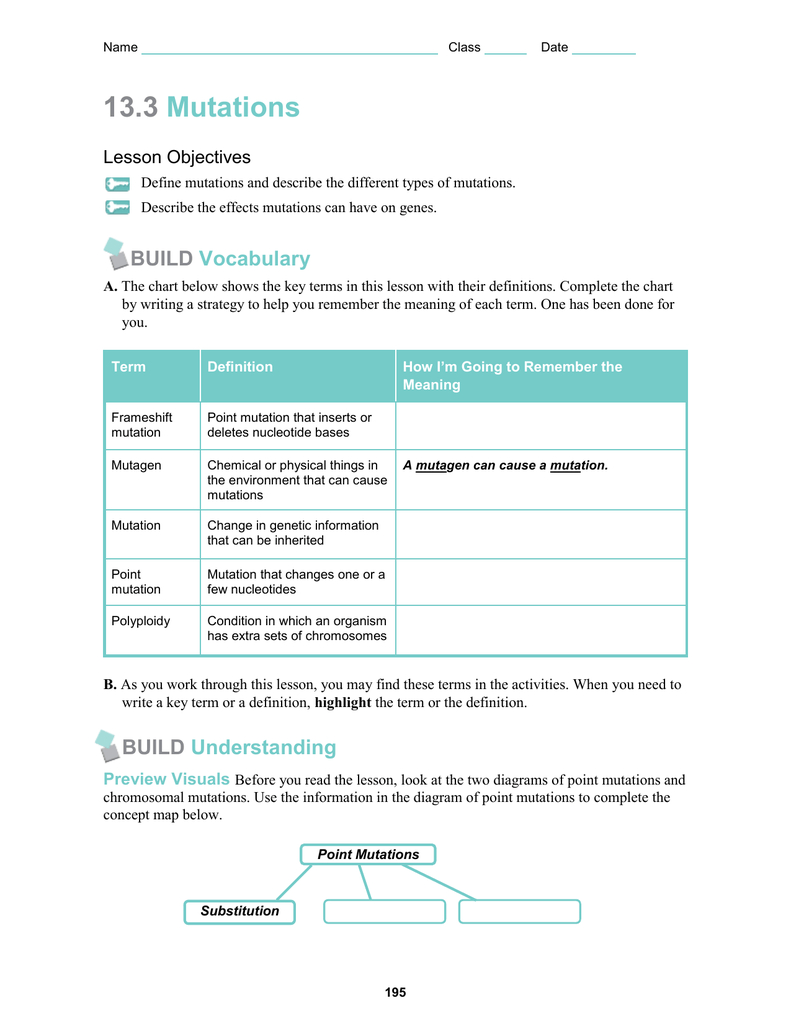 Mutations Worksheet Answer Key