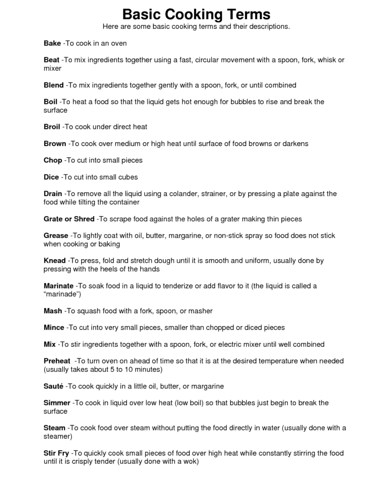 14 Best Images Of Basic Cooking Worksheets Printable Cooking