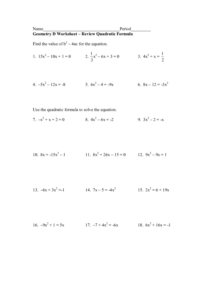 14 Best Images Of Quadratic Formula Problems Worksheet With