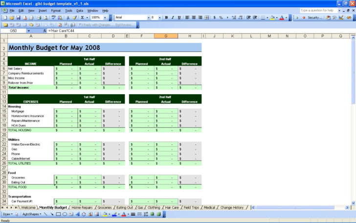 Personal Budget Worksheet