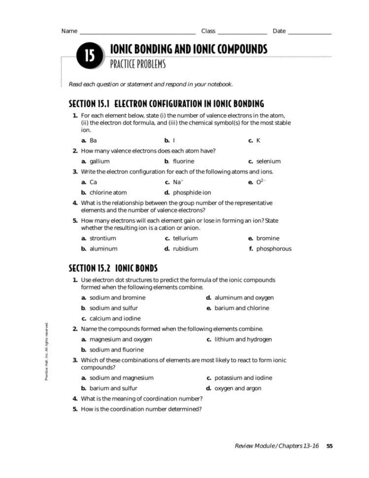15 Ionic Bonding And Ionic Compounds Practice Problems