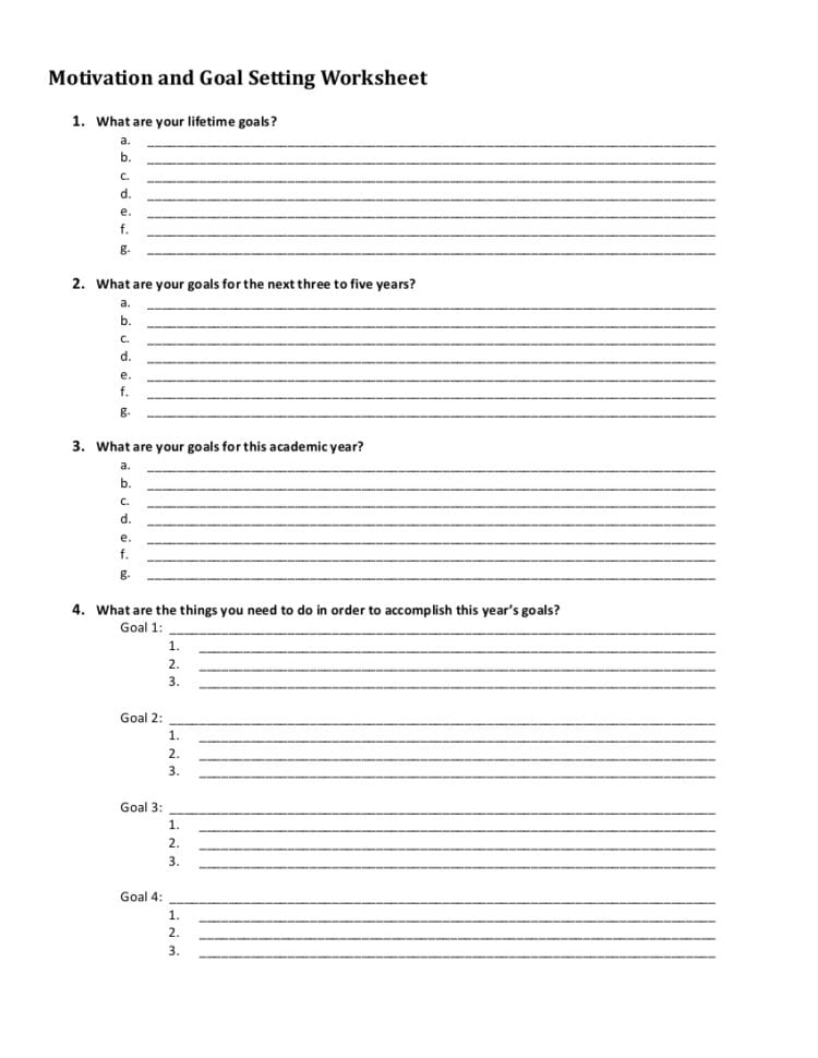 16 Goal Setting Worksheets  Pdf Word Pages
