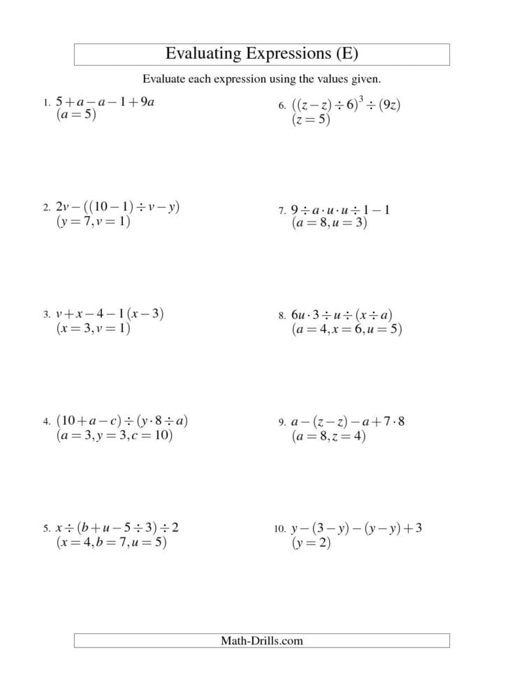 17 Best Images Of Prealgebra Evaluating Expressions