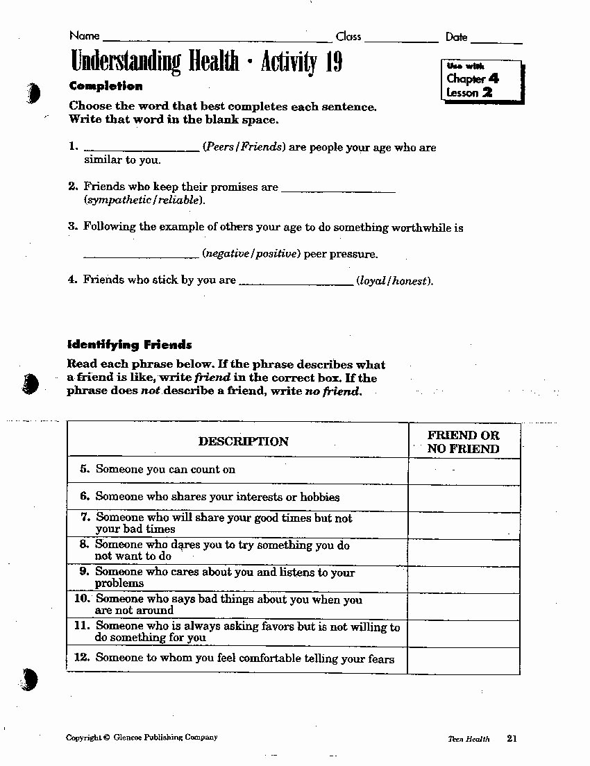 17 Free Health Worksheets For Middle School  Cprojects