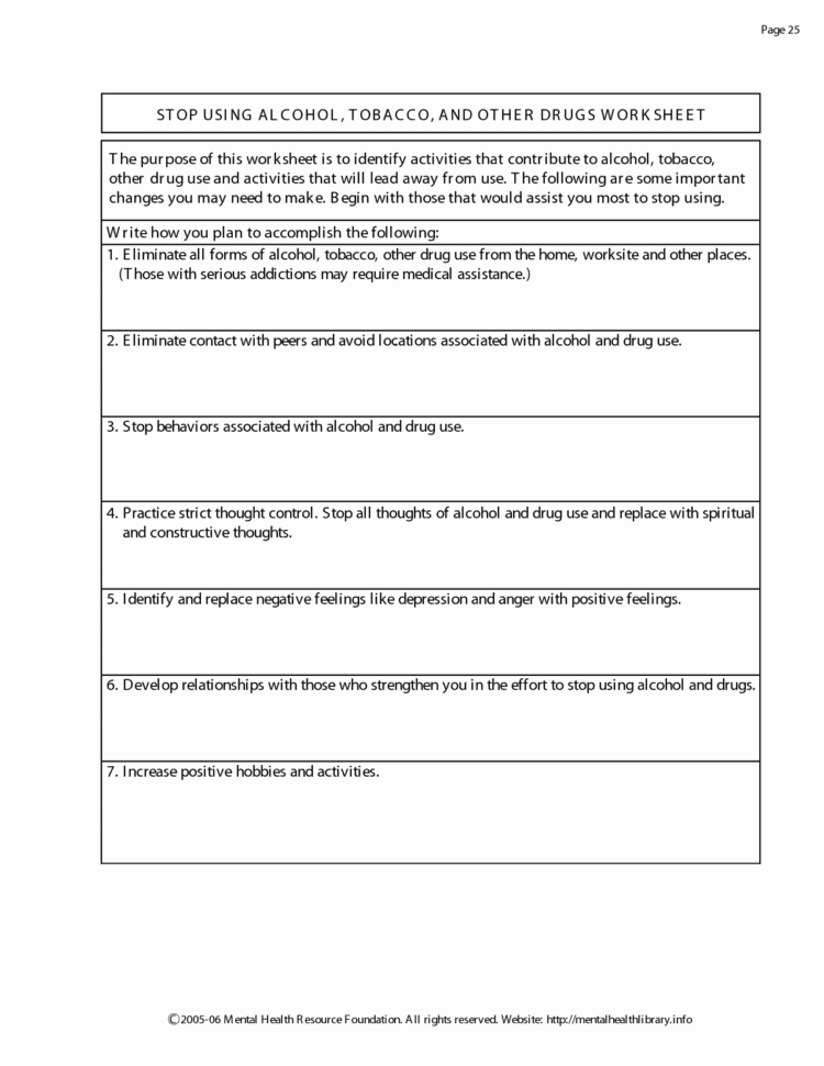 17 Substance Abuse Recovery Worksheets  Cprojects – Resume