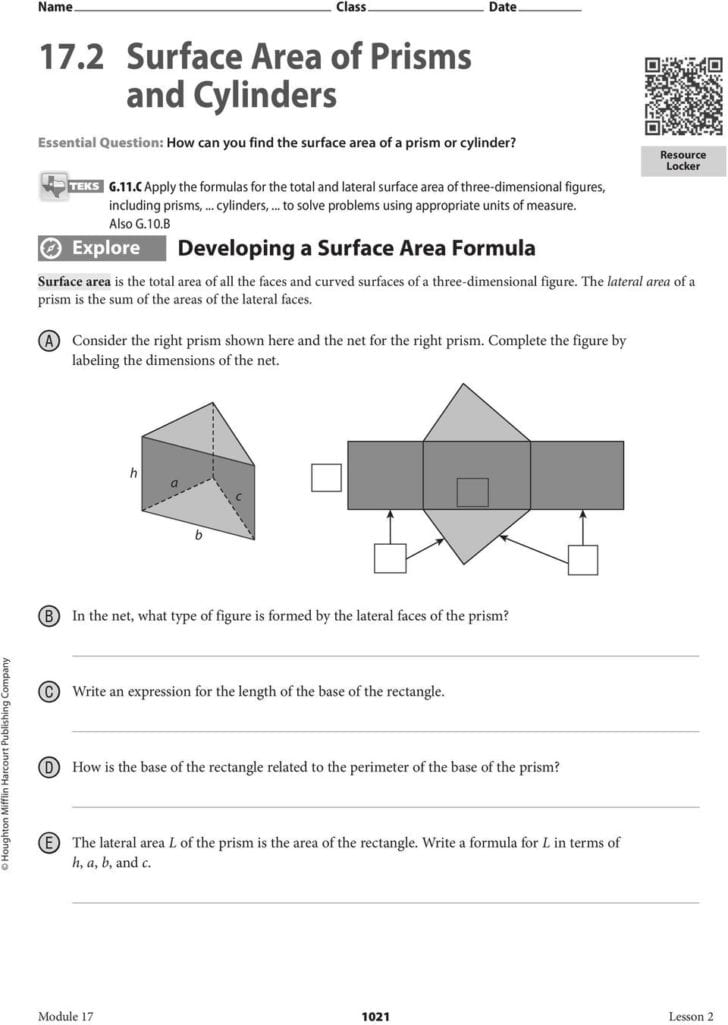 Surface Area Of Prisms And Cylinders Worksheet Surface Area Of Prisms And Cylinders Worksheet