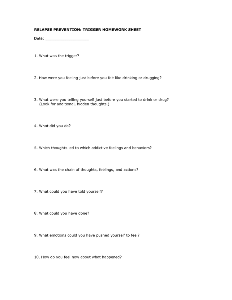 19 Best Images Of Relapse Prevention Plan Worksheet