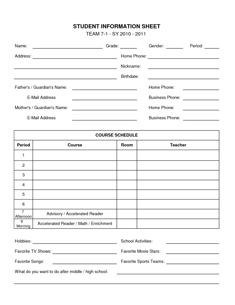 19 Best Of High School Student Information Resume Worksheet