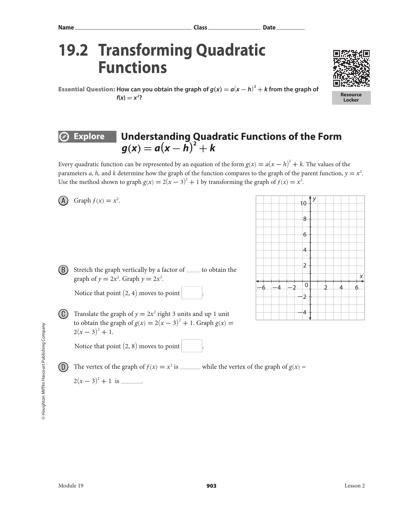 192 Transforming Quadratic Functions
