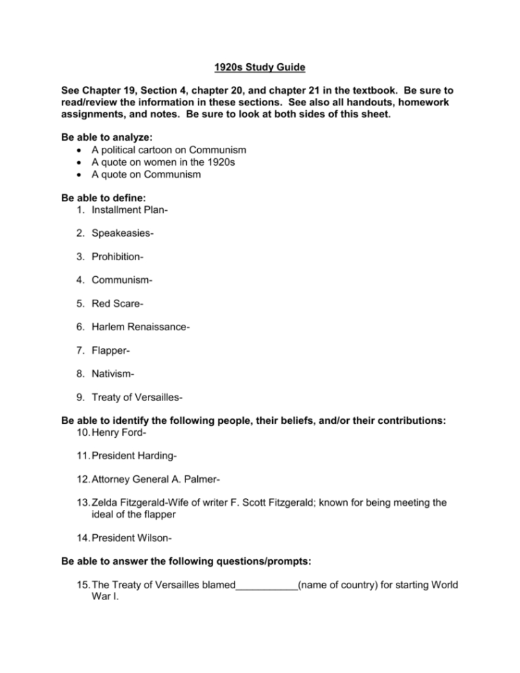 1920S Study Guide