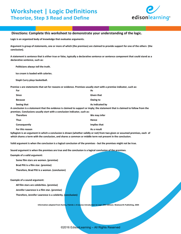1Independent Studylogicdefinitionsworksheetlael Marshall