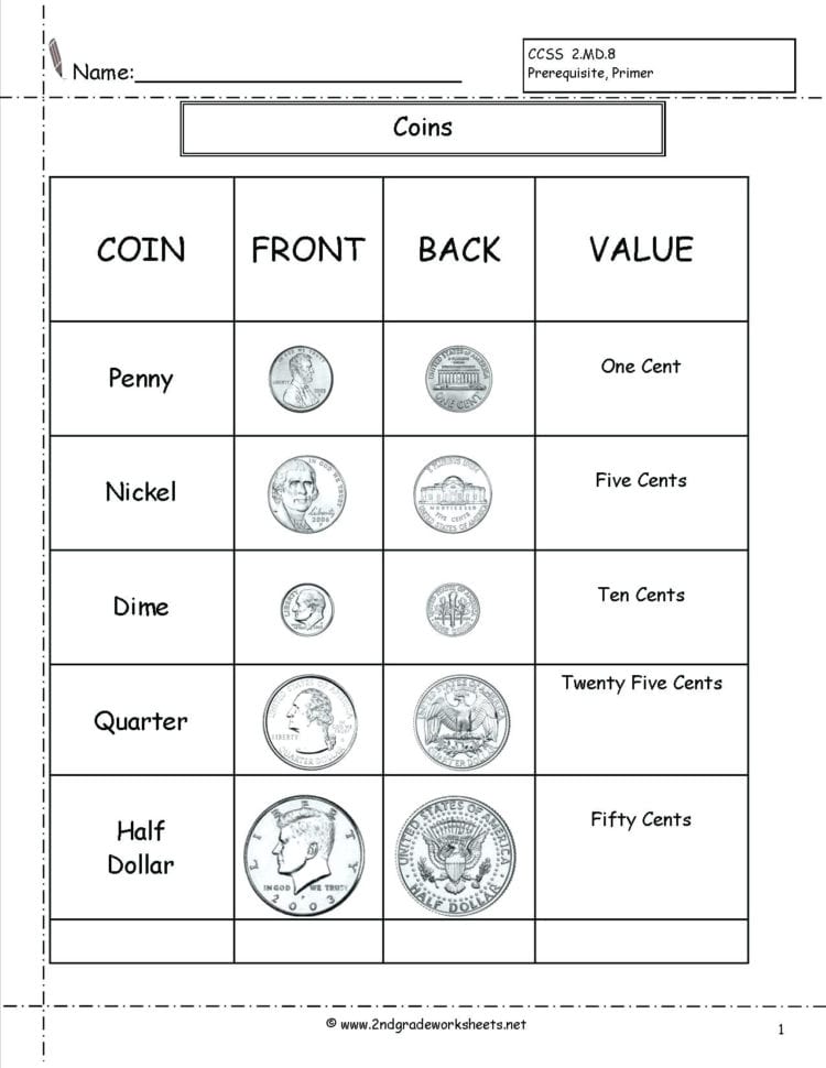 1St Grade Coin Worksheets – Safeysheetco