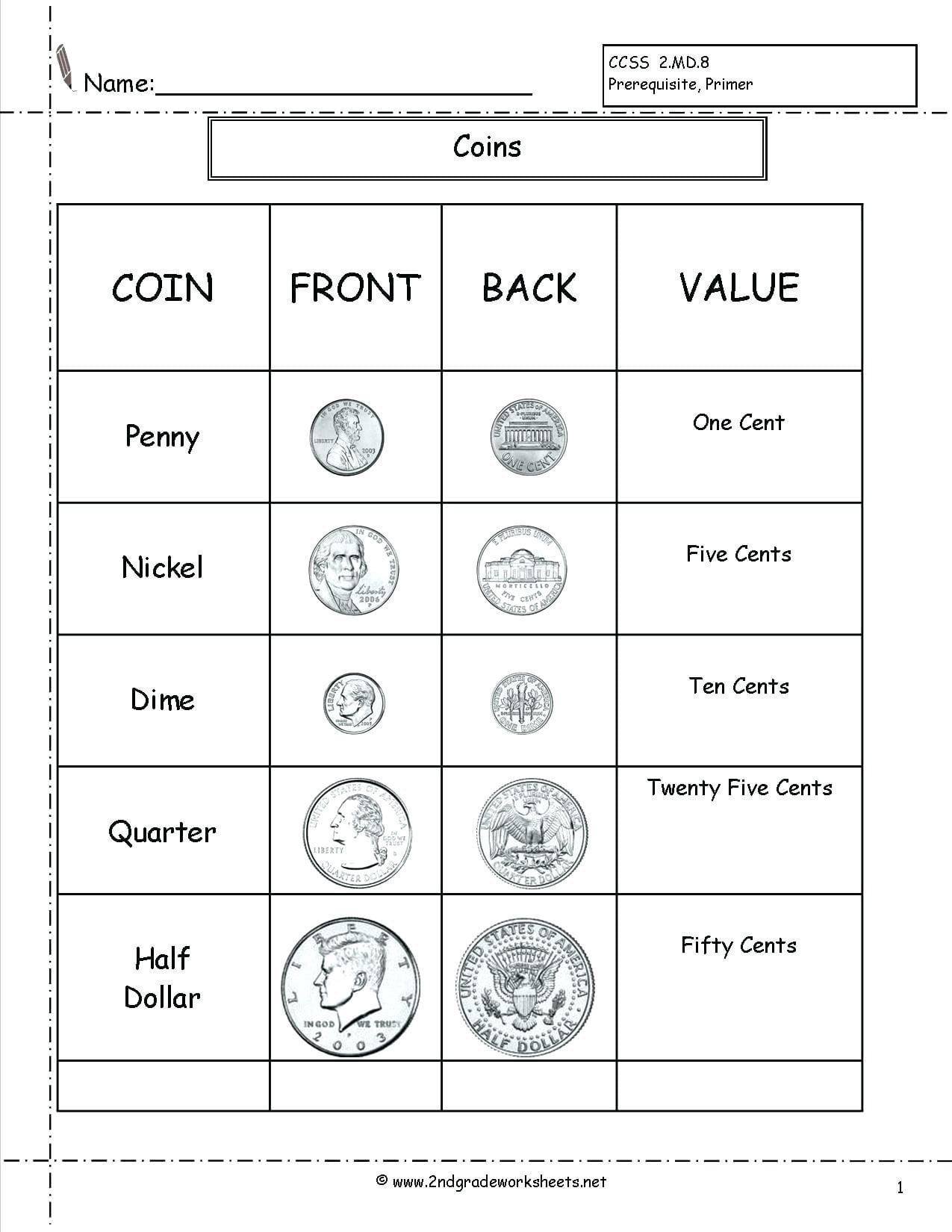 1st grade coin worksheets safeysheetco db excelcom