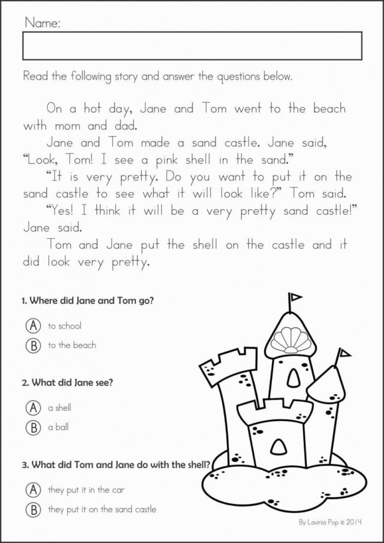 1st grade reading comprehension worksheets multiple choice