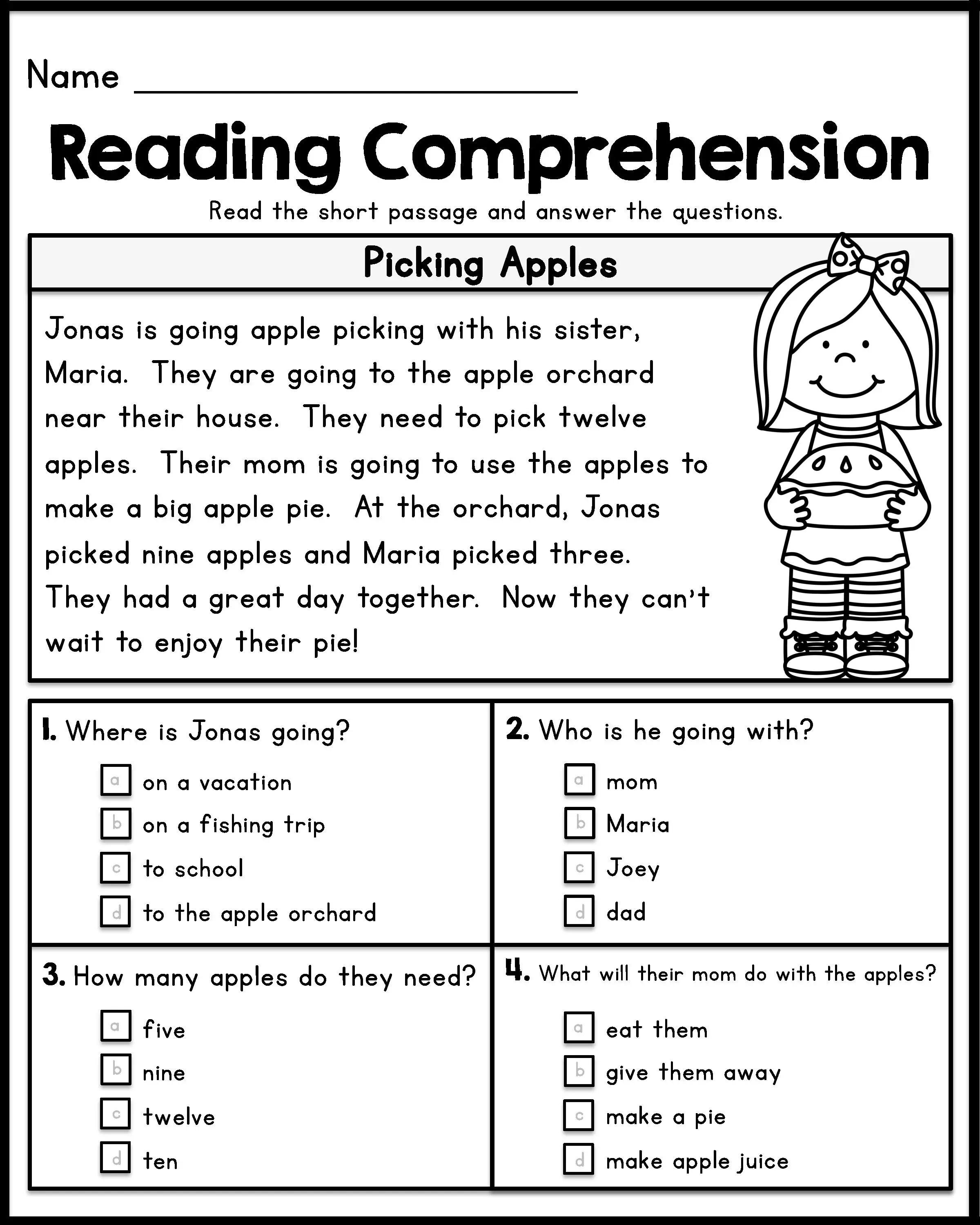 Reading Comprehension Worksheet Grade 1