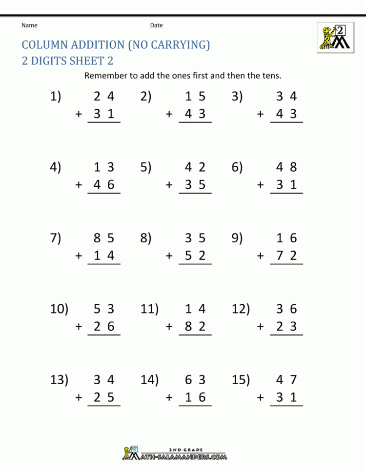 2 Digit Addition Worksheets