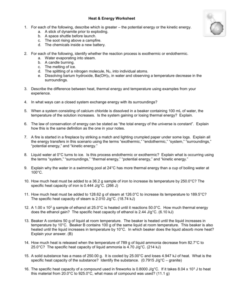 2 Heat  Energy Worksheet