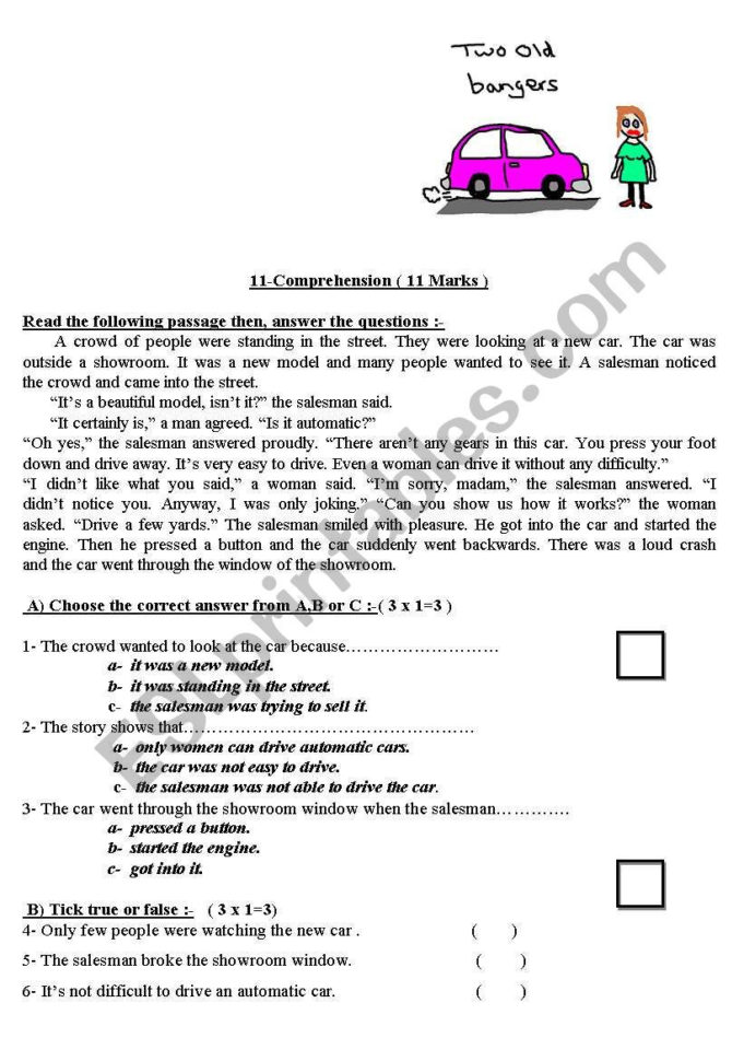 2 Reading Comprehension Worksheets For Intermediate Level  Esl