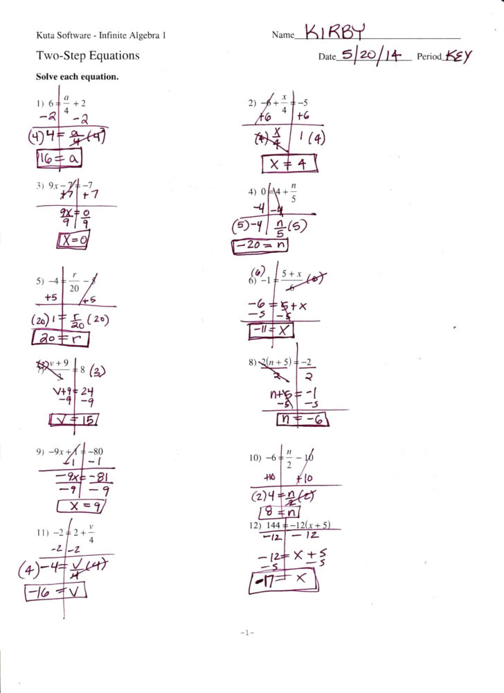 Two Step Equations Word Problems Worksheet