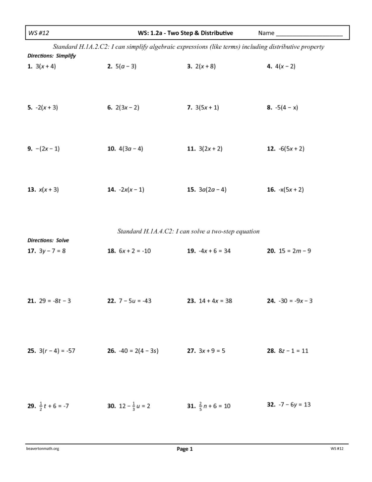 2 Step Equations Worksheets With Answers