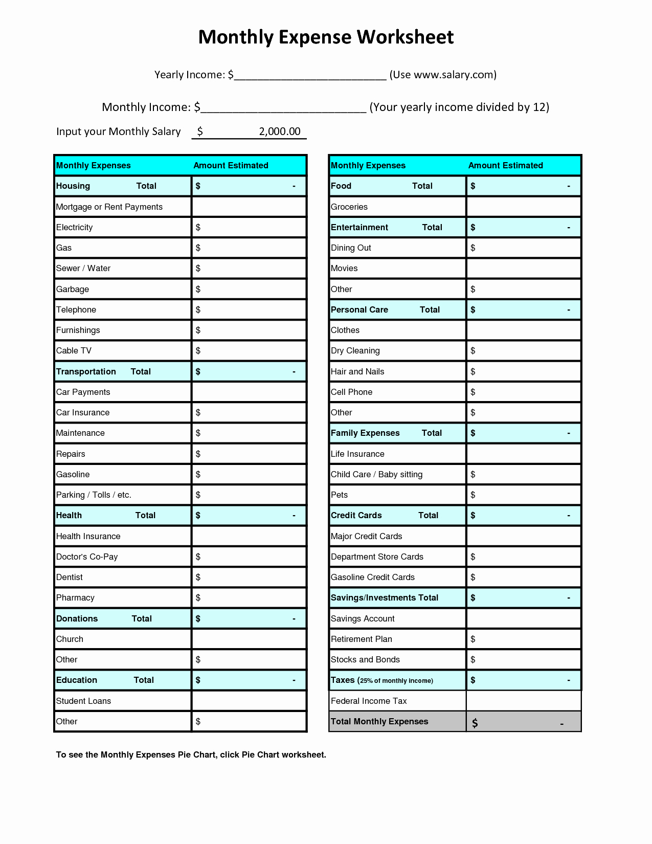 monthly business expenses list