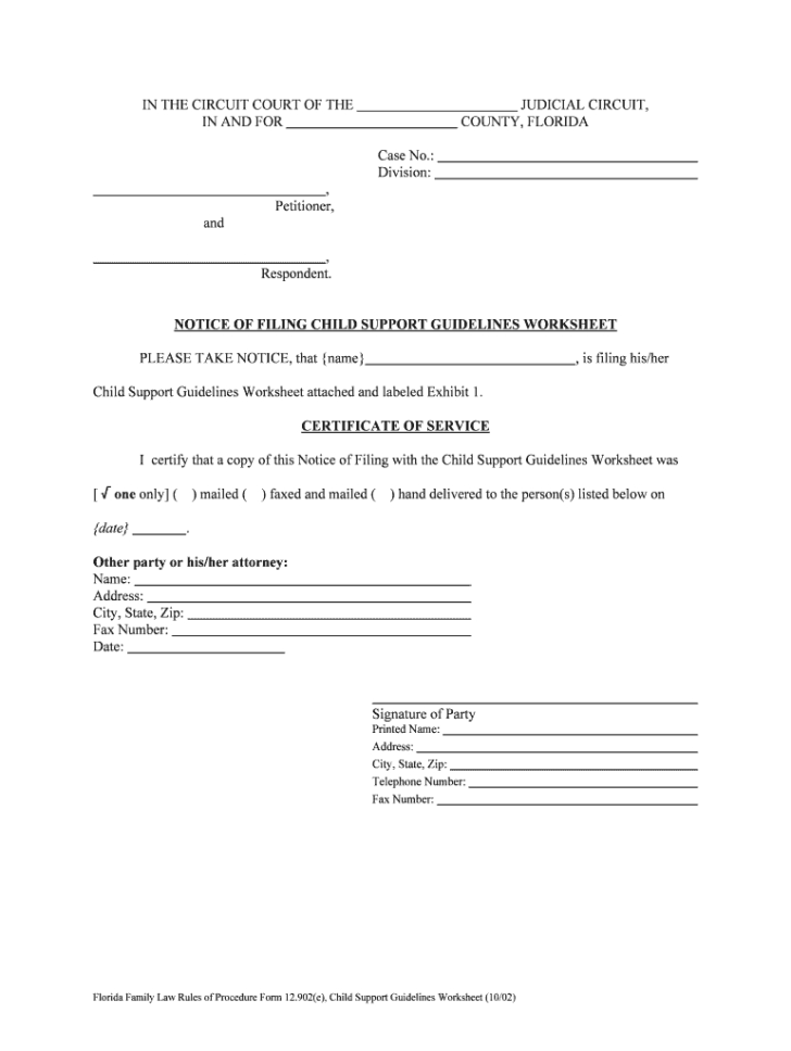 Florida Child Support Worksheet