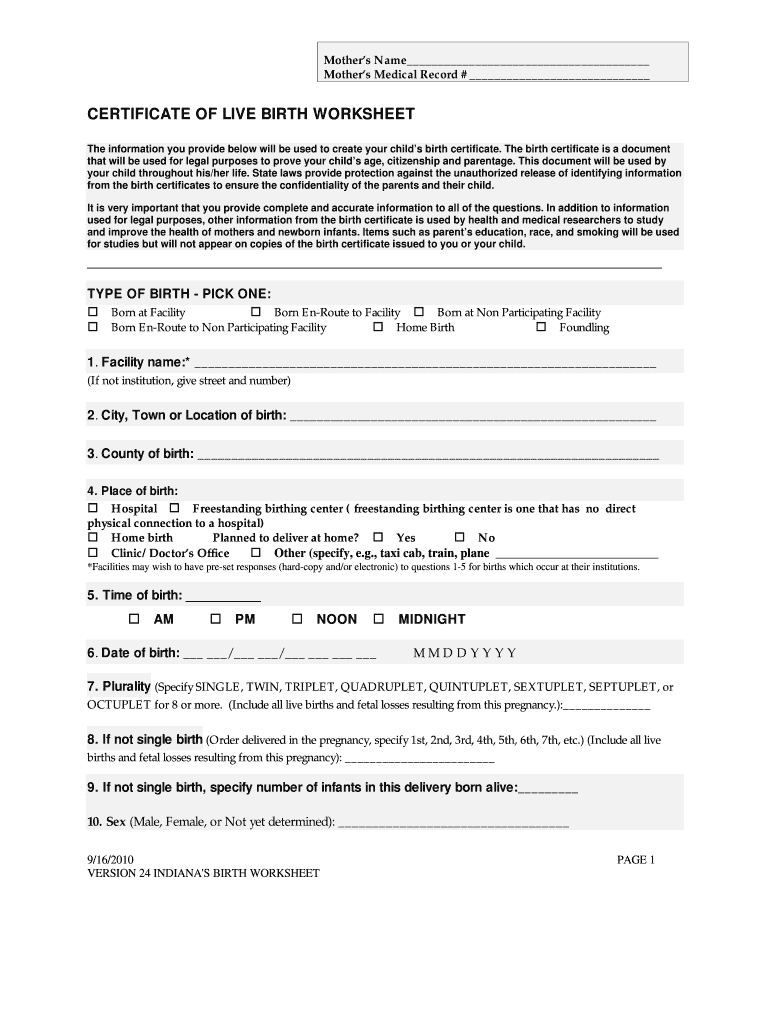2010 Form In Certificate Of Live Birth Worksheet Fill Online