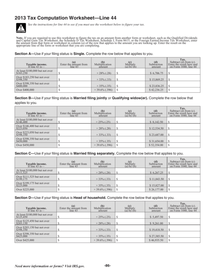 Tax Computation Worksheet — Db