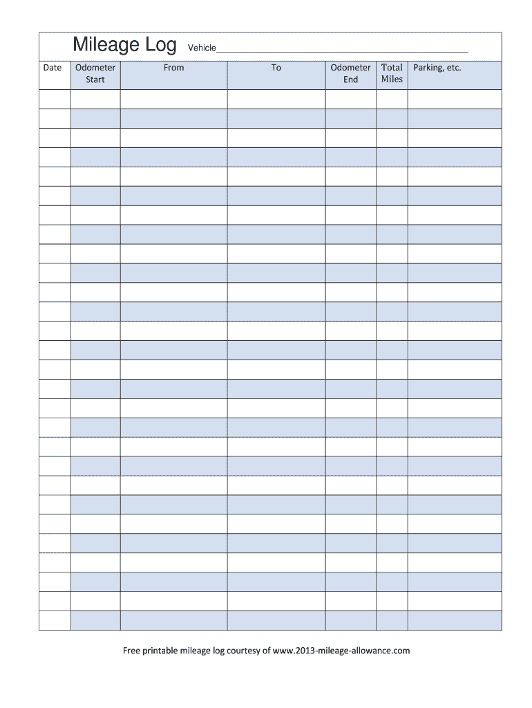 20132019 Form Mileage Allonce Free Printable Mileage Log Fill