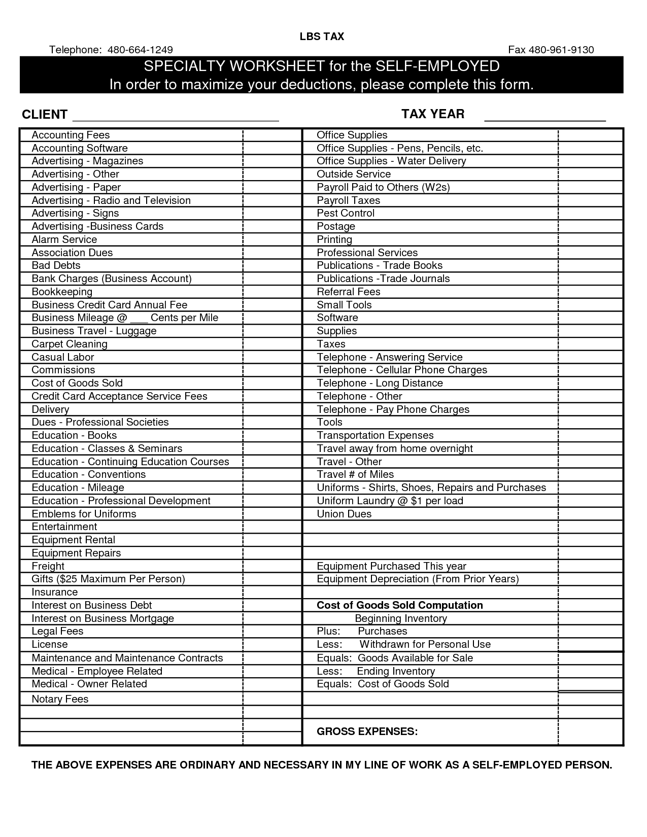 2016 Self Employment Tax And Deduction Worksheet – 7Th Grade