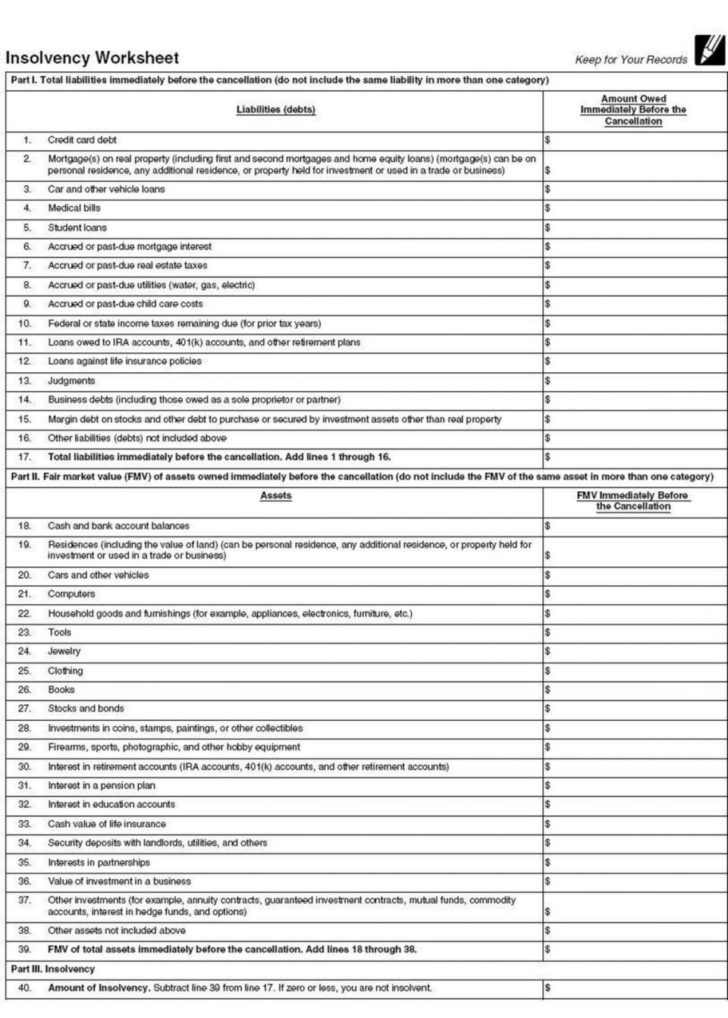 Form 982 Insolvency Worksheet — db-excel.com