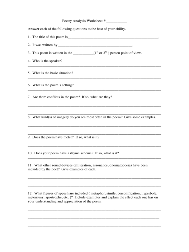 2019 Poetry Analysis   Fillable Printable Pdf