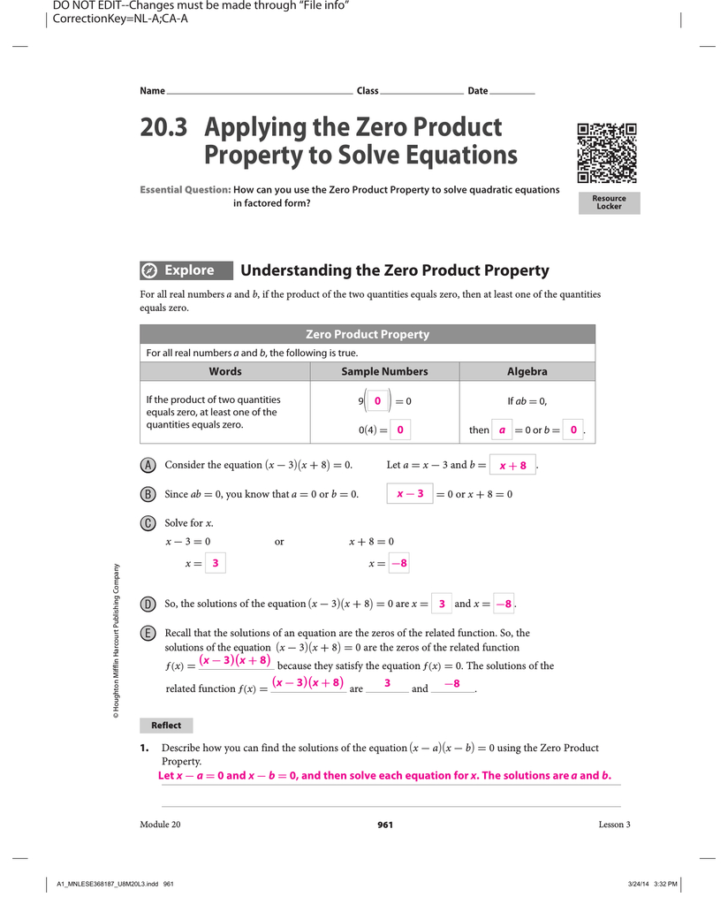 Zero Product Property Worksheet