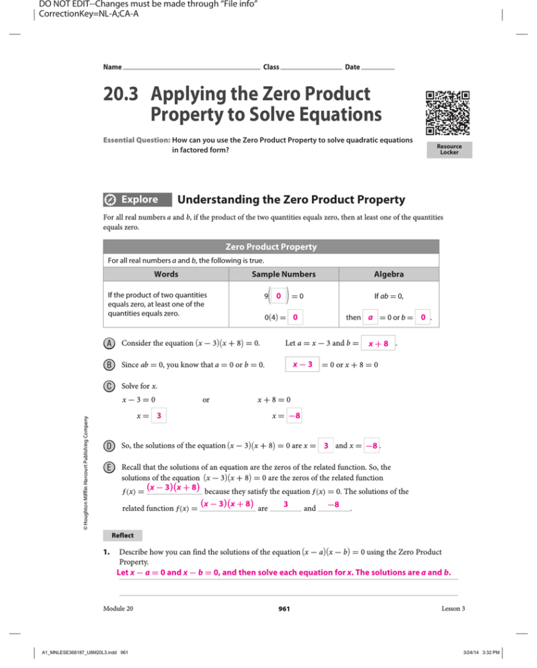 203 Applying The Zero Product Property To Solve Equations